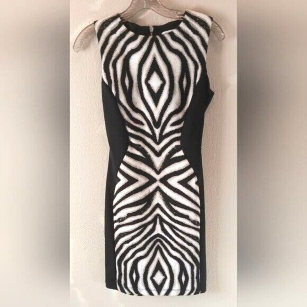 Bisou Bisou Bodycon Zebra Pencil Sheath Dress 2 Lined Stretchy Retro Pin Up